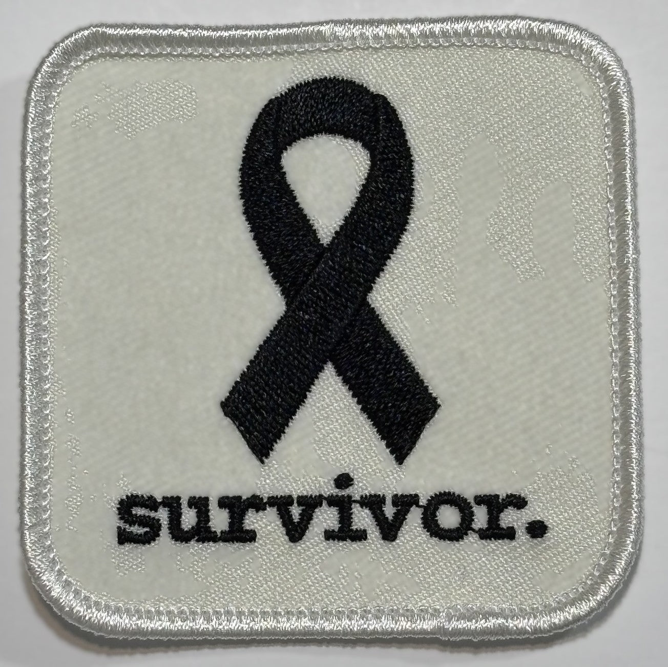 Square Patch — Black Ribbon — survivor. — White Background