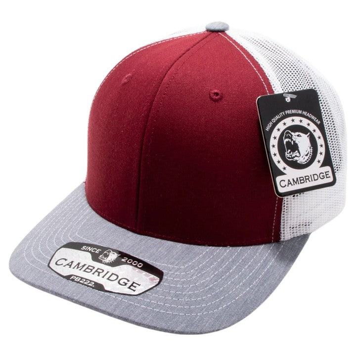 Tri-Color Trucker Hat - Burgundy/White/Heather Gray