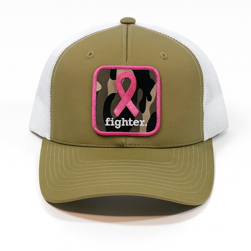 Fighter. | Khaki & White Camo Patch Trucker Hat