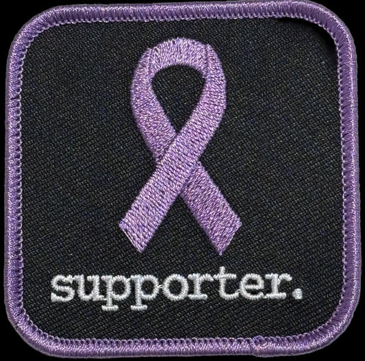 Square Patch — lavender Ribbon — supporter. — Black Background