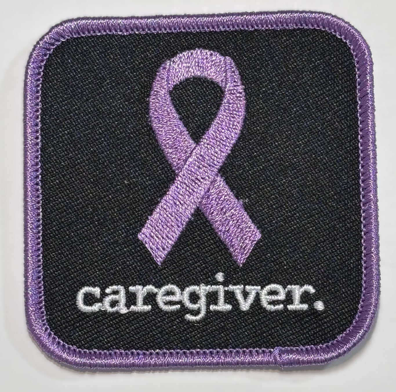 Square Patch — lavender Ribbon — caregiver. — Black Background