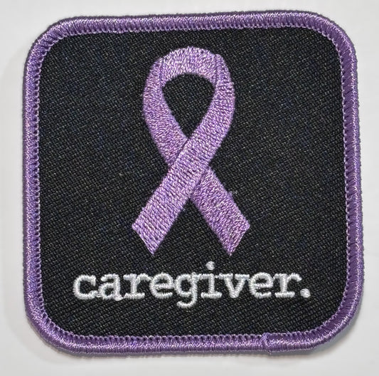 Square Patch — lavender Ribbon — caregiver. — Black Background