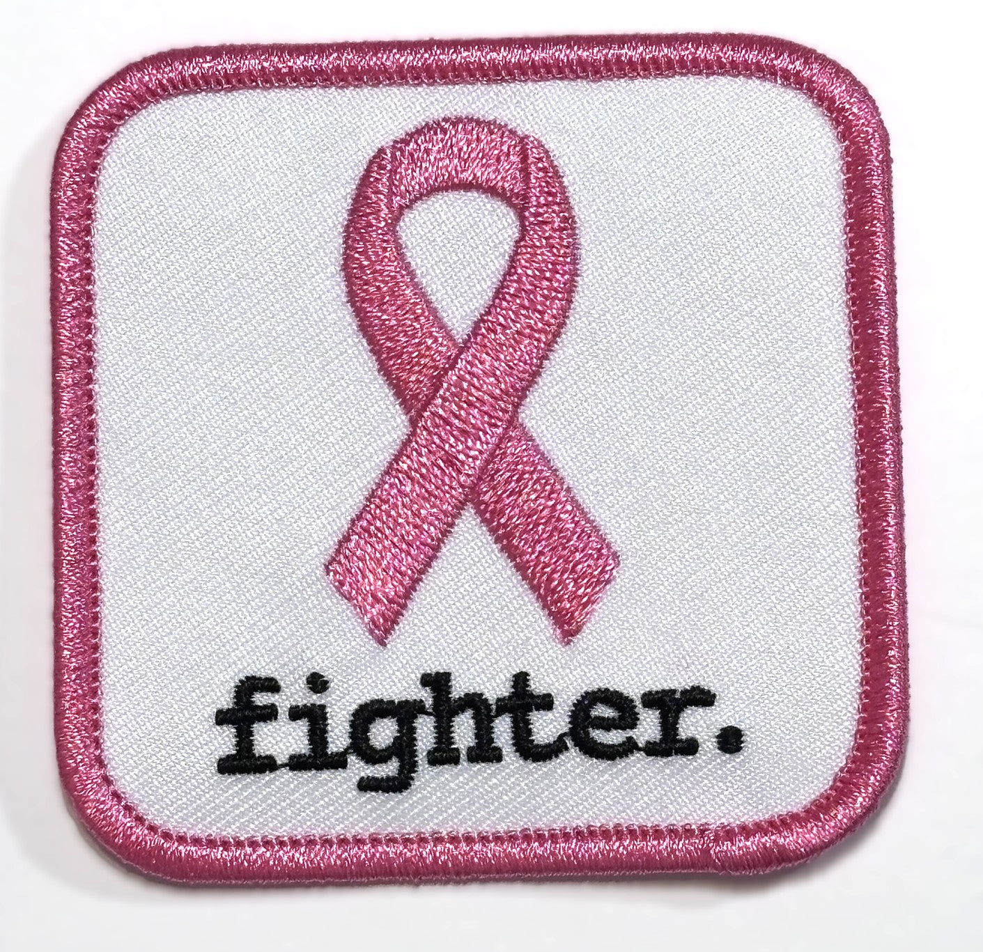 Square Patch — Pink Ribbon — fighter. — White Background