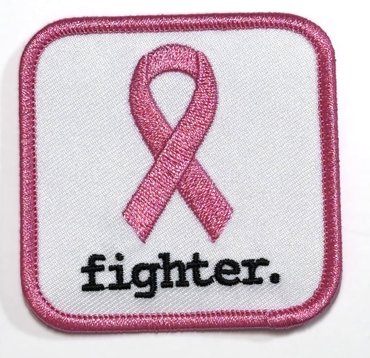Square Patch — Pink Ribbon — fighter. — White Background