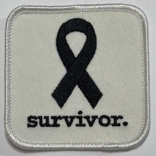 Square Patch — Black Ribbon — survivor. — White Background