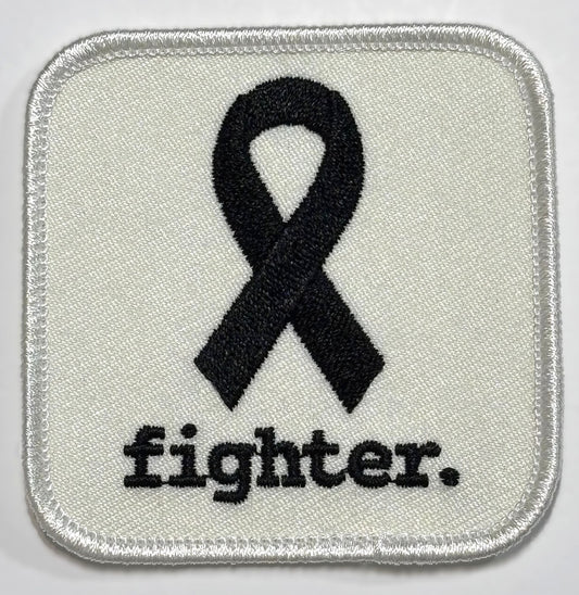 Square Patch — Black Ribbon — fighter. — White Background