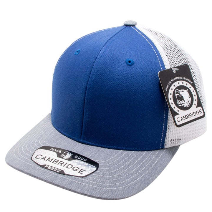 Tri-Color Trucker Hat  - Royal/White/Heather Gray