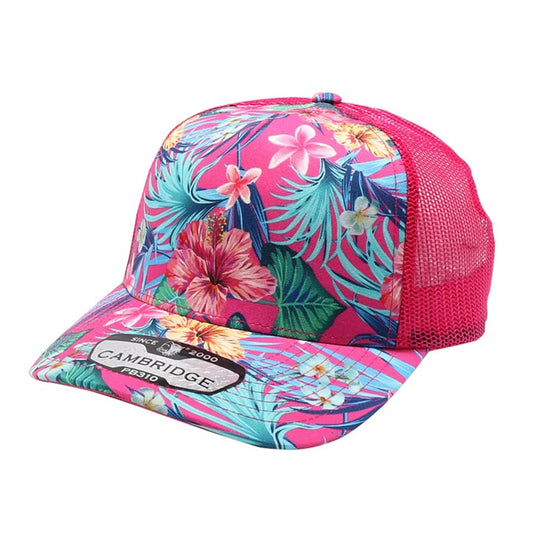 5 Panel Mesh Back Floral Snapback Hat - Pink