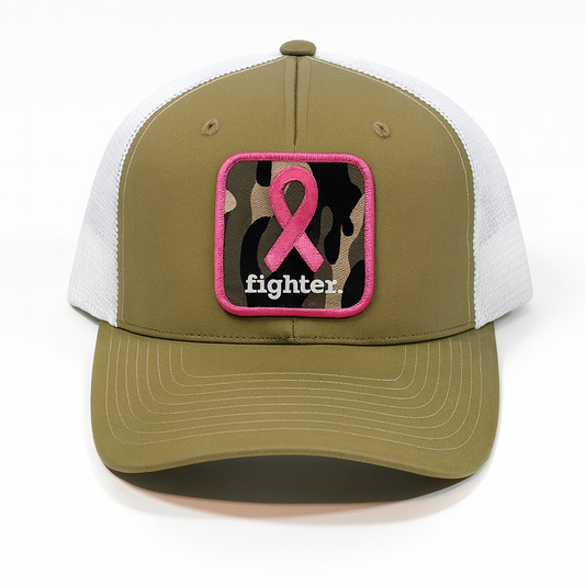 Fighter. | Khaki & White Camo Patch Trucker Hat