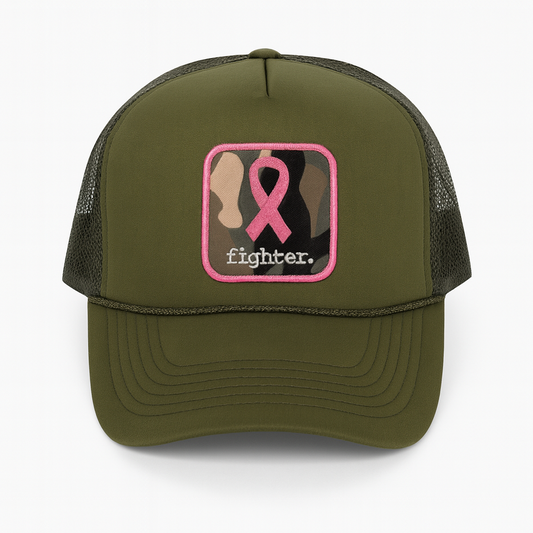 Fighter. | Olive Camo Patch Trucker Hat