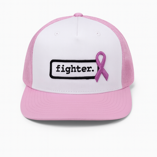 Fighter. | White & Pink Awareness Trucker Hat