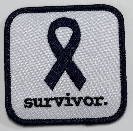 Square Patch — Navy Ribbon — survivor. — White Background